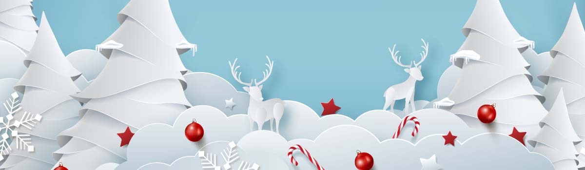 reindeer on snow with red stars art